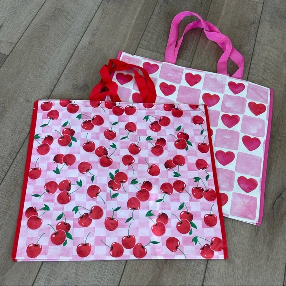 Homegoods TJMaxx Marshalls Valentines Day Heart & Cherry Print Tote Bags NWOT